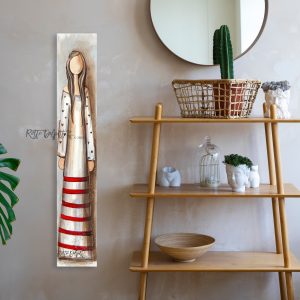 Vrou met rooi streep rok