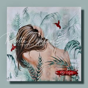 Palm Trees and Red Origami Hummingbirds