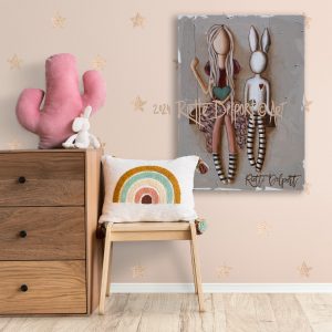 Girl and bunny on swing