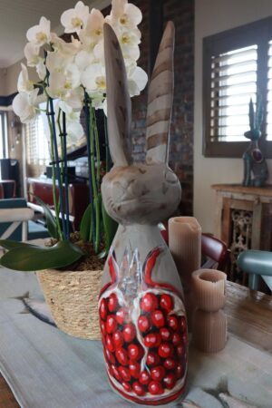 Original Wooden Rabbit - Pomegranate and Stripes